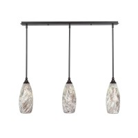 3 Light Linear Pendalier With Hang Straight Swivels Shown In Dark Granite Finish With 5.5 Natural Fusion Glass