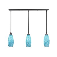 3 Light Linear Pendalier With Hang Straight Swivels Shown In Dark Granite Finish With 5.5 Turquoise Fusion Glass