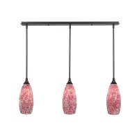 3 Light Linear Pendalier With Hang Straight Swivels Shown In Dark Granite Finish With 5.5 Red Fusion Glass