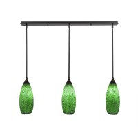 3 Light Linear Pendalier With Hang Straight Swivels Shown In Dark Granite Finish With 5.5 Green Fusion Glass