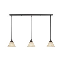 3 Light Linear Pendalier With Hang Straight Swivels Shown In Dark Granite Finish With 7 Italian Marble Glass