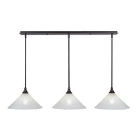 3 Light Linear Pendalier With Hang Straight Swivels Shown In Dark Granite Finish With 12 Gold Ice Glass