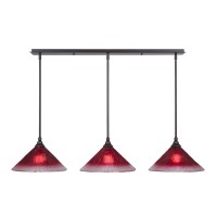 3 Light Linear Pendalier With Hang Straight Swivels Shown In Dark Granite Finish With 12 Raspberry Crystal Glass