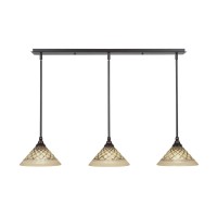 3 Light Linear Pendalier With Hang Straight Swivels Shown In Dark Granite Finish With 10 Chocolate Icing Glass