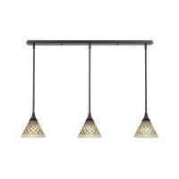 3 Light Linear Pendalier With Hang Straight Swivels Shown In Dark Granite Finish With 7 Chocolate Icing Glass