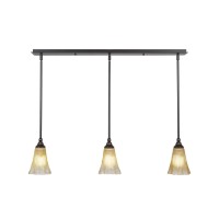 3 Light Linear Pendalier With Hang Straight Swivels Shown In Dark Granite Finish With 5.5 Amber Crystal Glass