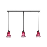 3 Light Linear Pendalier With Hang Straight Swivels Shown In Dark Granite Finish With 5.5 Raspberry Crystal Glass