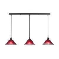 3 Light Linear Pendalier With Hang Straight Swivels Shown In Dark Granite Finish With 10 Raspberry Crystal Glass