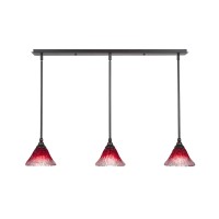 3 Light Linear Pendalier With Hang Straight Swivels Shown In Dark Granite Finish With 7 Raspberry Crystal Glass