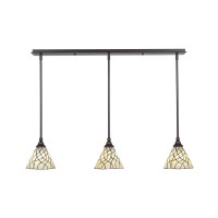 3 Light Linear Pendalier With Hang Straight Swivels Shown In Dark Granite Finish With 7 Sandhill Art Glass