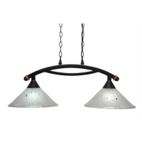 Bow 2 Light Island Light Shown In Black Copper Finish With 12 Frosted Crystal Glass