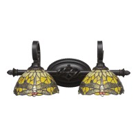 Elegante 2 Light Bath Bar Shown In Dark Granite Finish With 7 Amber Dragonfly Art Glass