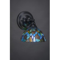 Wall Sconce Shown In Matte Black Finish With 7 Blue Mosaic Art Glass