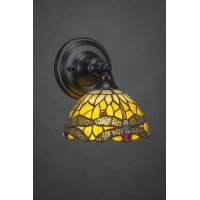 Wall Sconce Shown In Matte Black Finish With 7 Amber Dragonfly Art Glass