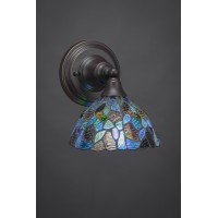 Wall Sconce Shown In Dark Granite Finish With 7 Blue Mosaic Art Glass