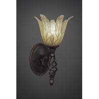 Elegante Wall Sconce Shown In Dark Granite Finish With 7 Vanilla Leaf Glass