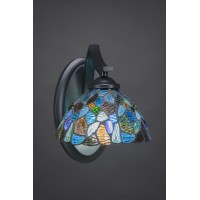 Zilo Wall Sconce Shown In Matte Black Finish With 7 Blue Mosaic Art Glass