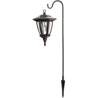 Black Vintage Shepard Hook Solar Lantern Outdoor Light