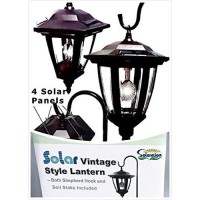 Black Vintage Shepard Hook Solar Lantern Outdoor Light