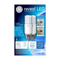 Ge 36457 Reveal Led Bright Stik Light Bulb With Medium Base, 10-Watt, 2-Pack, 2 Count (Pack Of 1)