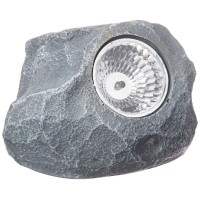 Light the way in your garden or yard while keeping a natural look with this Solar Powered LED Garden Rock Light featuring a realistic grey resin rock with a super bright round LED light embedded inside and a solar panel on top Onoff button and battery com