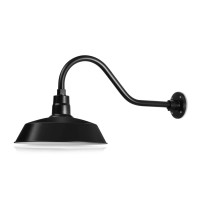 14In. Satin Black Outdoor Gooseneck Barn Light Fixture With 22In. Long Extension Arm - Wall Sconce Farmhouse, Vintage, Antique Style - Ul Listed - 9W 900Lm A19 Led Bulb (5000K Cool White)