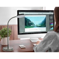 Adjustable USB Desk Lamp is equipped with two builtin USB ports for convenient device charging Gooseneck design easily positions where you need it for optimal illumination Fullspectrum lighting mimics natural daylight and helps reduce eyestrain Flickerfre