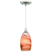 Vaxcel Milano Satin Nickel Mini Pendant Ceiling Light Amber Swirl Glass