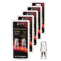 Brite Innovations G9 Halogen Bulb, 60 Watt - 10 Pack - Energy Saving - Dimmable - Soft White 2700K - 120V - Q40, Cl, T4 Jd Type, Clear Light Bulb