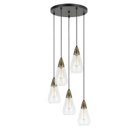 Restoration Five Light Pendant from Ellyn collection in Antique BrassBlack finish 14 75 inches