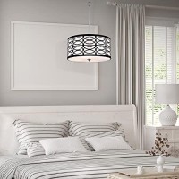 Edvivi Patterned Drum Chandelier, 5 Lights Modern Lighting Fixture With Black And White Finish, Chandelier For Entry, Living, Dining, Bedroom, Closet