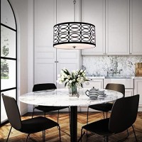 Edvivi Patterned Drum Chandelier, 5 Lights Modern Lighting Fixture With Black And White Finish, Chandelier For Entry, Living, Dining, Bedroom, Closet