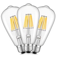 Crlight 6W Led Edison Bulb 3200K Soft White 70W Equivalent 700 Lm Dimmable, E26 Vintage Edison St64 Clear Glass Led Light Bulbs, Pack Of 3