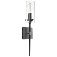 Linea Di Liara Effimero Matte Black Modern Wall Sconce Wall Lighting Bathroom Light Fixtures Farmhouse Wall Sconce Light Indoor Bedroom Bathroom Vanity Wall Sconces, Clear Glass Shade, Ul Listed