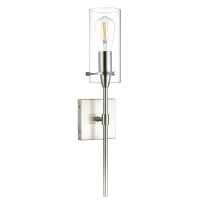 Linea Di Liara Effimero Brushed Nickel Modern Wall Sconce Wall Lighting Bathroom Light Fixtures Farmhouse Wall Sconce Light Indoor Bedroom Bathroom Vanity Wall Sconces, Clear Glass Shade, Ul Listed