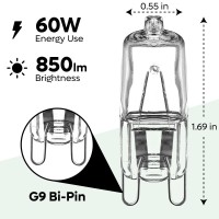 G9 Bulb, T4 Bulbs, G9 Halogen Light Bulbs, 60W, 120V, 1.69In, 850Lm, 2700K Warm White, Clear, G9 Bi-Pin Base For Track Lighting, Replacement For Chandelier, Under Kitchen Cabinets, 10 Pack