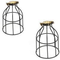 Rustic State Cylinder Metal Wire Hanging Pendant Light Cage, Lamp Shade, Bulb Cover Guard, Ceiling Fan Globe Replacement, Lighting Fixture - Industrial Vintage Diy Project - Set Of 2 - Black