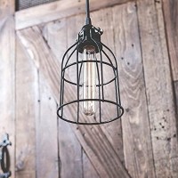 Rustic State Cylinder Metal Wire Hanging Pendant Light Cage, Lamp Shade, Bulb Cover Guard, Ceiling Fan Globe Replacement, Lighting Fixture - Industrial Vintage Diy Project - Set Of 2 - Black