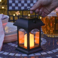 Outdoor Garden Candle Lantern - Solar Powered - Flickering Effect - Amber Led - 5.9