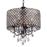 Edvivi Marya Drum Crystal Chandelier, 4 Lights Glam Lighting Fixture, Antique Copper Finish, Adjustable Ceiling Light With Round Crystal Drum Shade For Living Room, Bedroom, Kitchen