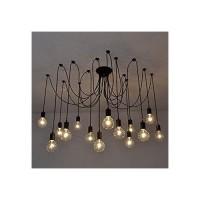 Fuloon Vintage Edison Multiple Ajustable Diy Ceiling Spider Lamp Light Pendant Lighting Chandelier Modern Chic Industrial Dining With Romote Control (14 Head Cable 200Cm/78.7Inch Each)