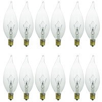 Sunlite 40024-Su Flame Tip Chandelier Light Bulbs, Clear, 25 Watts, Candelabra Base (E12), 120 Volt, Incandescent, Dimmable, 2600K Warm White, 12 Count