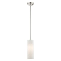 Livex 5213091 Contemporary Modern One Light Mini Pendant From Meridian Collection In Pwt Nckl Bs Slvr Finish Brushed Nick