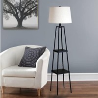 Catalina Lighting 19305-000 Modern Metal Etagere Floor Lamp With Shelves And Linen Shade, 58