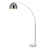 Teamson Home Arquer Real Marble Base Modern Led Arc Floor Lamp Tall Standing Hanging Light With Bell Shade For Living Room Reading Bedroom Home Office, 67 Inch Height, Chrome