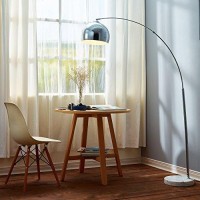 Teamson Home Arquer Real Marble Base Modern Led Arc Floor Lamp Tall Standing Hanging Light With Bell Shade For Living Room Reading Bedroom Home Office, 67 Inch Height, Chrome