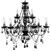 Gypsy Color The Original 9 Light Black Hardwire Flush Mount Chandelier H26Axw27A, Black Metal Frame With Black Glass Stem And Black Acrylic Crystals Beads That Look Just Like Glass