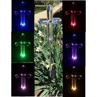 Set Of 2 Clear Acrylic Cross Solar Yard Stick Color Change Led Light