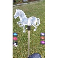 Set Of 2 Clear Acrylic Horse Solar Yard Stick Color Change Lights