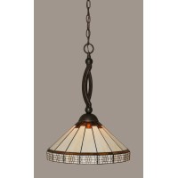 Bow Pendant Shown In Dark Granite Finish With 15 Honey & Brown Mission Art Glass